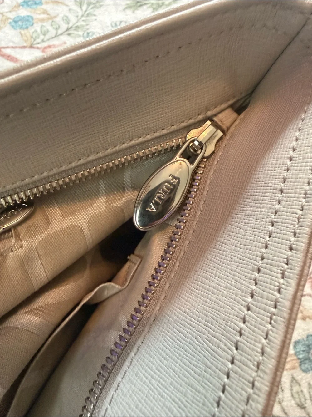 Furla Light Beige Leather Tote with Slim Shoulder Straps